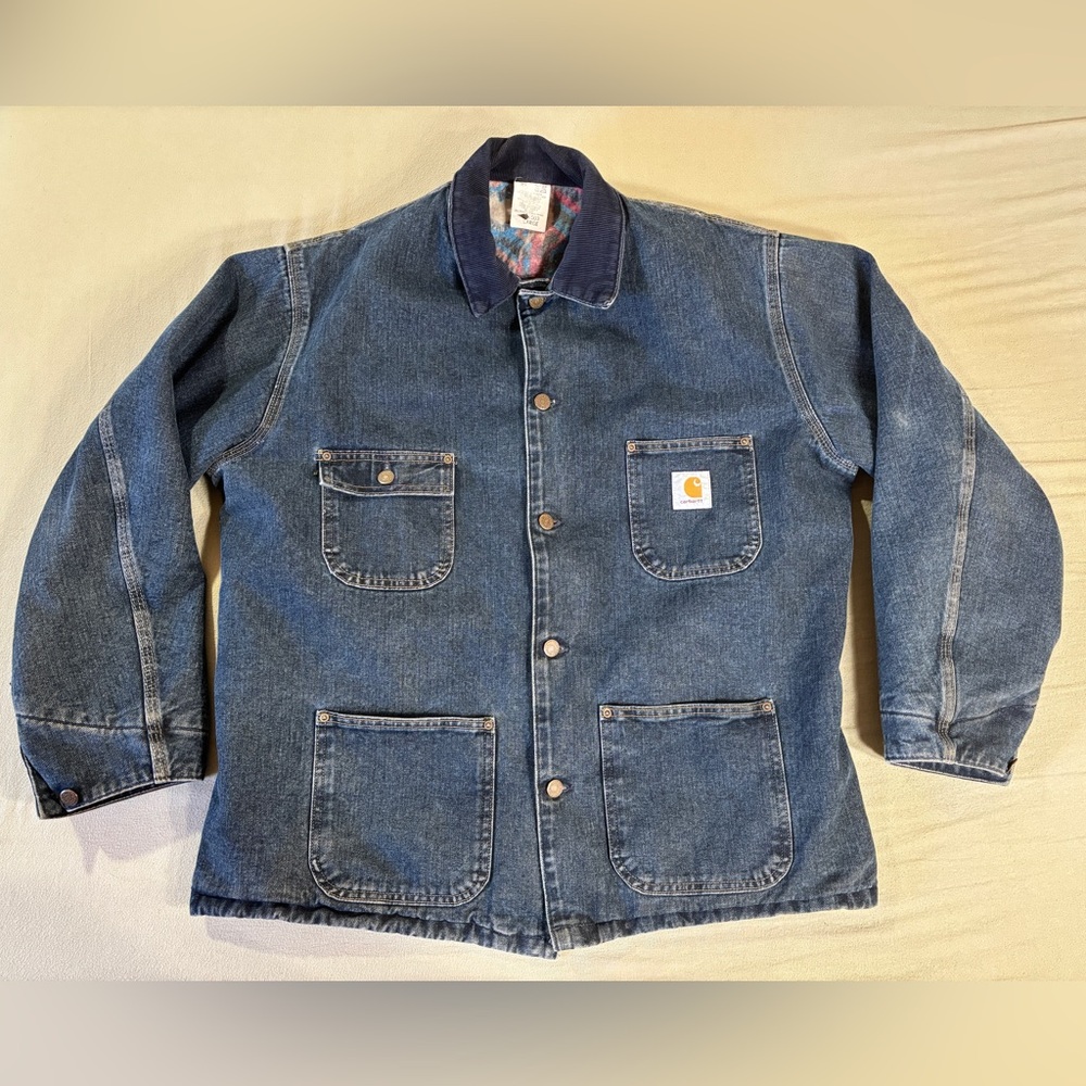 Carhartt “Southwest Look” Washed Denim Blanket-Lined Chore Coat (CB1003) - Picture 2 of 16